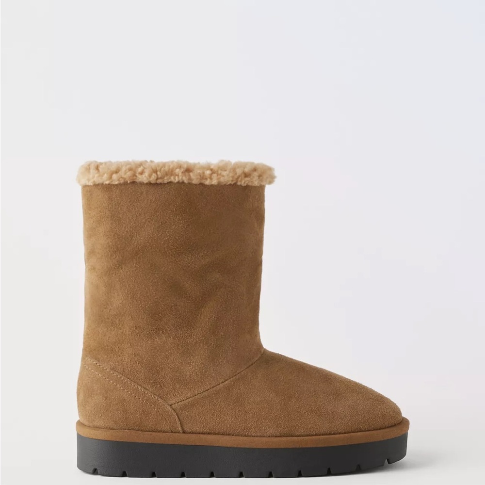 Zara Tan Shearling-Lined Kids Boots